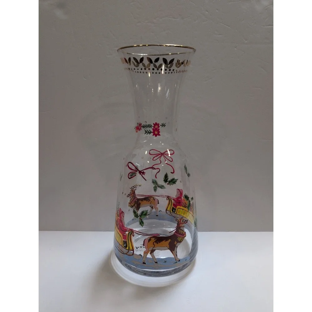 Anthropologie Nathalie Lete Santa Sleigh Christmas Holiday Carafe Glass 57.7 Oz